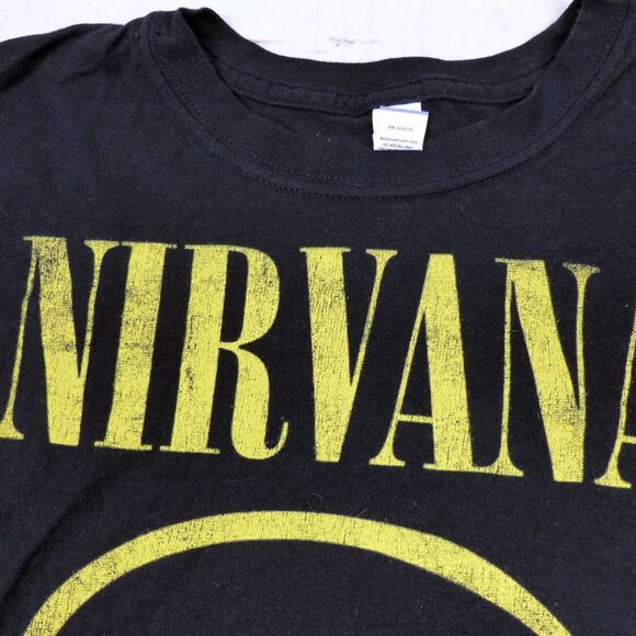 Y2K Nirvana Smiley Face T-Shirt Womens L Black 2013 Grunge Nevermind Tultex VTG - Picture 3 of 9